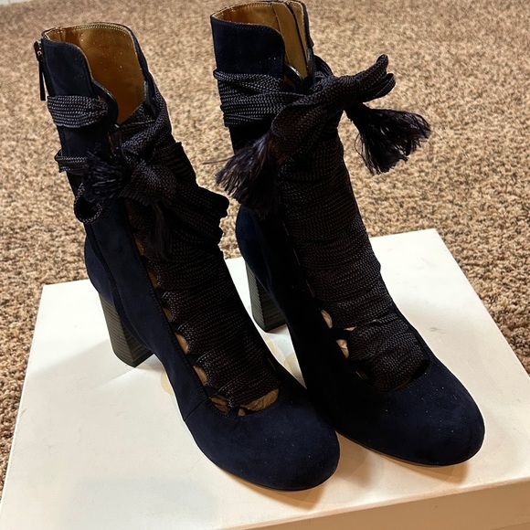CHLOE Harper Blue Lagoon Lace-up Heeled Boots Navy 38 - Picture 4 of 12